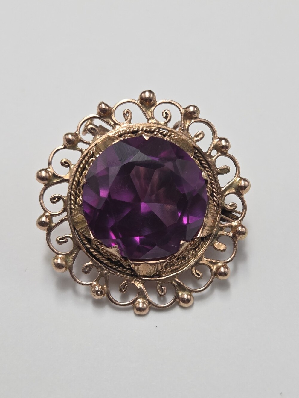 Vintage 1950s Egyptian 12k Gold & Lab Alexandrite Brooch Pendant 7.65g
